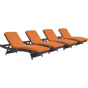 Convene Espresso Orange Chaise Outdoor Patio Set of 4