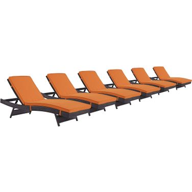 Convene Espresso Orange Chaise Outdoor Patio Set of 6
