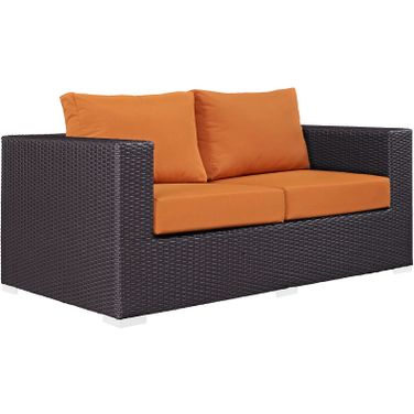 Convene Espresso Orange Outdoor Patio Loveseat