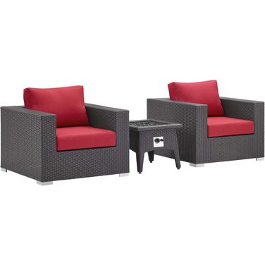 Convene Espresso Red 3 Piece Set Outdoor Patio with Fire Pit EEI-3727-EXP-RED-SET