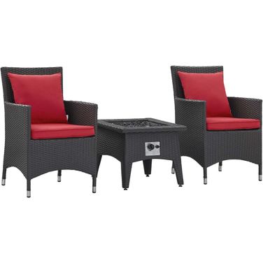 Convene Espresso Red 3 Piece Set Outdoor Patio with Fire Pit EEI-3729-EXP-RED-SET