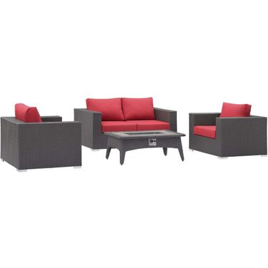 Convene 4-Piece Set Outdoor Patio With Fire Pit In Espresso Red
