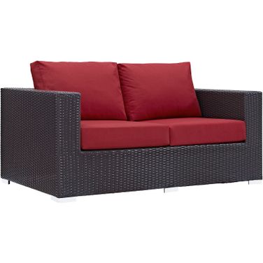 Convene Espresso Red Outdoor Patio Loveseat