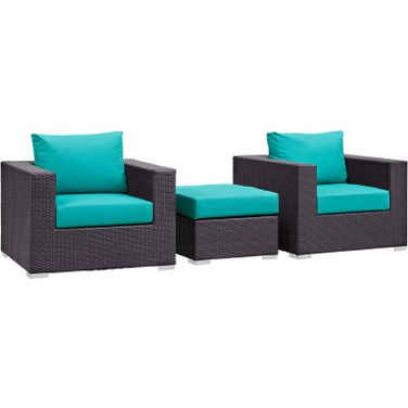 Convene Espresso Turquoise 3 Piece Outdoor Patio Sofa Set EEI-2174-EXP-TRQ-SET