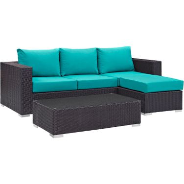 Convene Espresso Turquoise 3 Piece Outdoor Patio Sofa Set EEI-2178-EXP-TRQ-SET