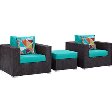 Convene Espresso Turquoise 3 Piece Outdoor Patio Sofa Set EEI-2363-EXP-TRQ-SET