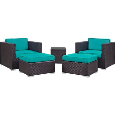 Convene Espresso Turquoise 5 Piece Outdoor Patio Sectional Set EEI-1809-EXP-TRQ-SET
