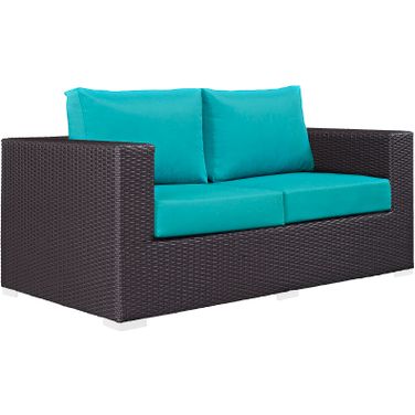 Convene Espresso Turquoise Outdoor Patio Loveseat