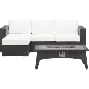 Convene Espresso White 3 Piece Set Outdoor Patio with Fire Pit EEI-3724-EXP-WHI-SET