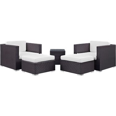 Convene Espresso White 5 Piece Outdoor Patio Sectional Set EEI-1809-EXP-WHI-SET