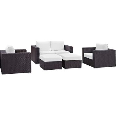 Convene Espresso White 5 Piece Outdoor Patio Sofa Set