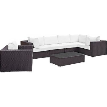 Convene Espresso White 7 Piece Outdoor Patio Sectional Set EEI-2157-EXP-WHI-SET