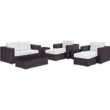 Convene Espresso White 8 Piece Outdoor Patio Sofa Set