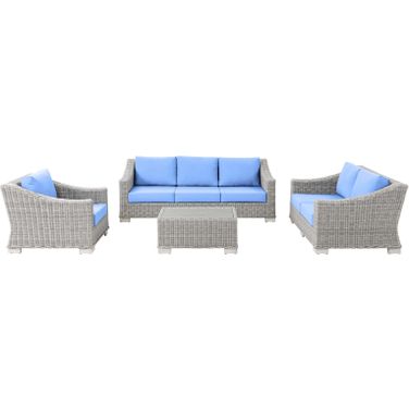 Conway 4-Piece Outdoor Patio Wicker Rattan Furniture Set EEI-5091-LBU