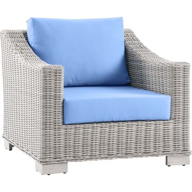 Conway Outdoor Patio Wicker Rattan Arm Chair In Gray and Blue
