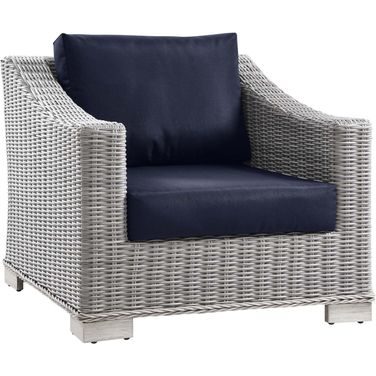 Conway Outdoor Patio Wicker Rattan Arm Chair In Light Gray/Navy