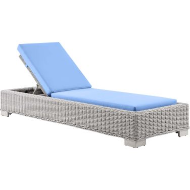 Conway Outdoor Patio Wicker Rattan Chaise Lounge In Gray and Blue