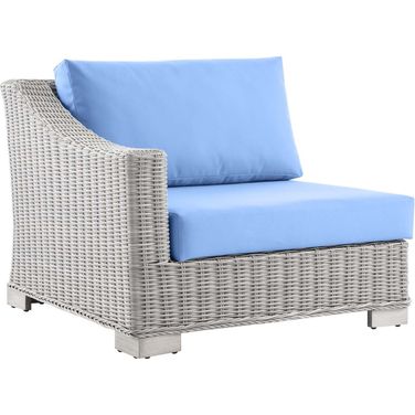 Conway Outdoor Patio Wicker Rattan Left-Arm Chair In Gray and Blue