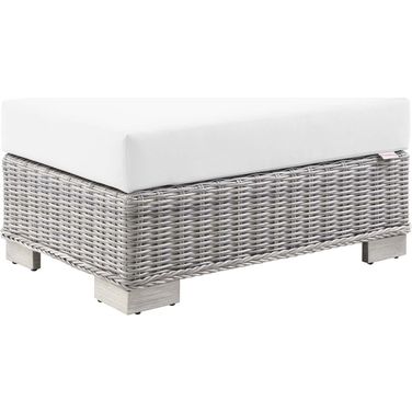 Conway Outdoor Patio Wicker Rattan Ottoman In Light Gray/White