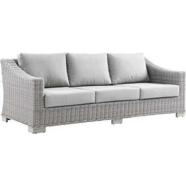 Conway Outdoor Patio Wicker Rattan Sofa In Light Gray