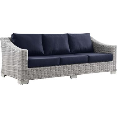 Conway Outdoor Patio Wicker Rattan Sofa In Light Gray Navy