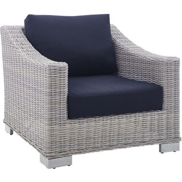 Conway Sunbrella Outdoor Patio Wicker Rattan Armchair In Light Gray/Navy