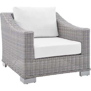 Conway Sunbrella Outdoor Patio Wicker Rattan Armchair In Light Gray/White