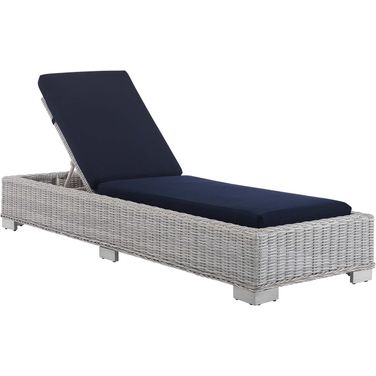 Conway Sunbrella Outdoor Patio Wicker Rattan Chaise Lounge In Light Gray/Navy