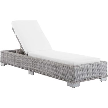 Conway Sunbrella Outdoor Patio Wicker Rattan Chaise Lounge In Light Gray/White