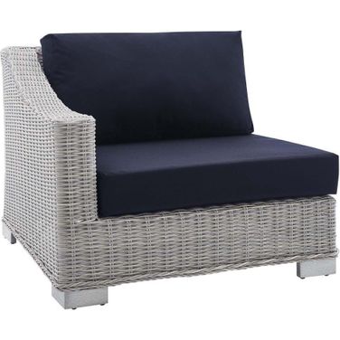 Conway Sunbrella Outdoor Patio Wicker Rattan Left-Arm Chair In Light Gray/Navy