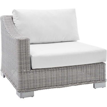 Conway Sunbrella Outdoor Patio Wicker Rattan Left-Arm Chair In Light Gray/White