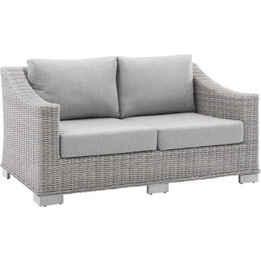 Conway Sunbrella Outdoor Patio Wicker Rattan Loveseat In Light Gray