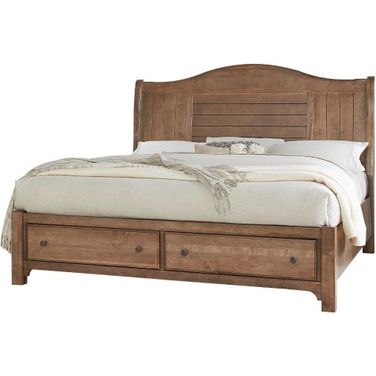 Cool Farmhouse King Sleigh Bed With Storage Footboard In Natural