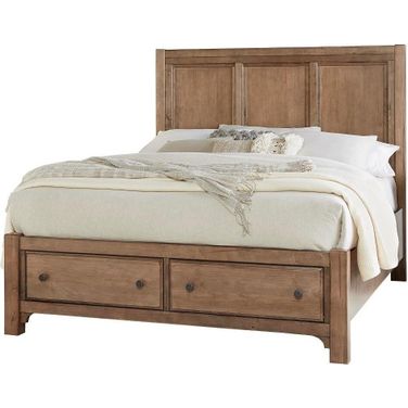 Cool Farmhouse Queen Panel Bed With Storage Footboard In Natural