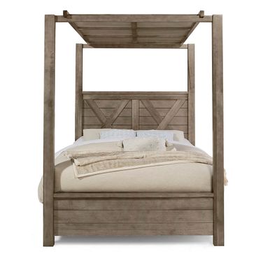 Cool Rustic King Wood Panel Canopy Bed In Stone Grey