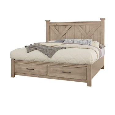 Cool Rustic Queen X Bed with Footboard Storage In Clear Maple