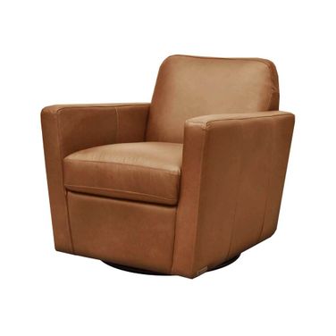 Cooper Swivel Club Chair In Cognac and Matte Black
