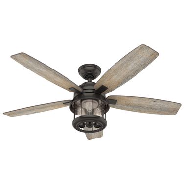 Coral Bay 52 Inch Damp Rated Ceiling Fan with LED Light Kit and Handheld Remote In Noble Bronze and Barnwood