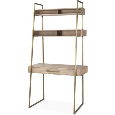 Cordell Light Brown Wood With Gold Metal Office Desk