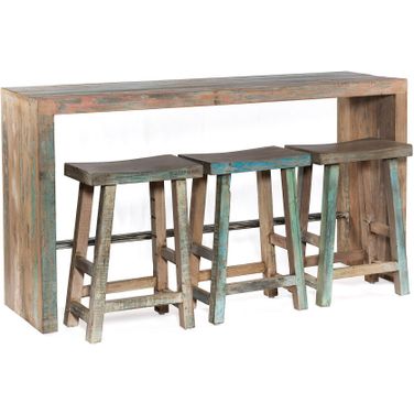 Cordoba 66 Inch Gathering Table with 3 Stools In Vintage Teal