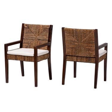 Cordoba Handwoven Seagrass Dining Chair Set of 2 In Natural Brown and Dark Brown
