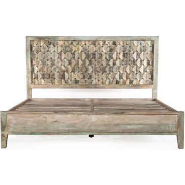 Cordoba Queen Bed with Reclaimed Wood In Vintage Teal