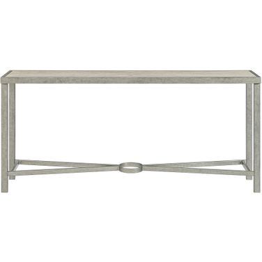 Corfu Wood Rectangle Sofa Console Table In White Oak and Antiqued Metal