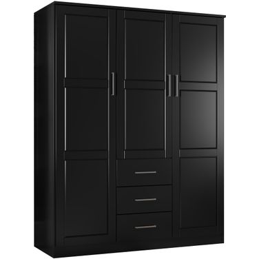Cosmo 3-Door Wardrobe with Raised Panel Doors In Black