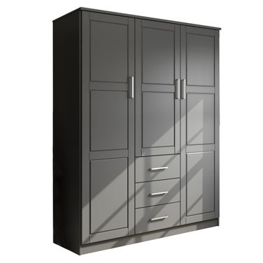 Cosmo 3-Door Wardrobe with Raised Panel Doors In Gray