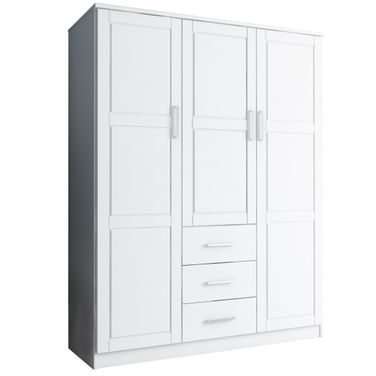 Cosmo 3-Door Wardrobe with Raised Panel Doors In White