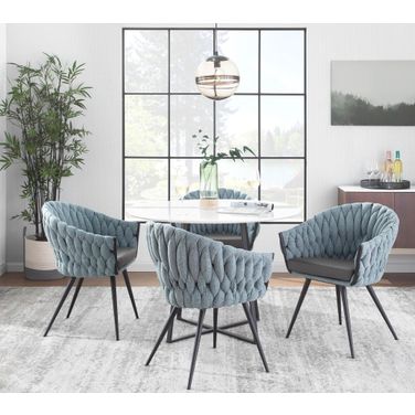 Cosmo Black Metal And White Marble Top Dining Room Set with Braided Chair