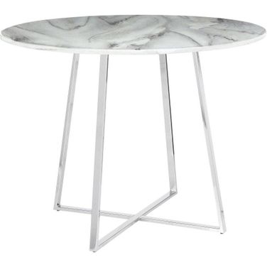 Cosmo Contemporary/Glam Dining Table In Chrome And White Marble Top
