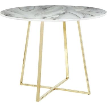 Cosmo Contemporary/Glam Dining Table In Gold Metal And White Marble Top