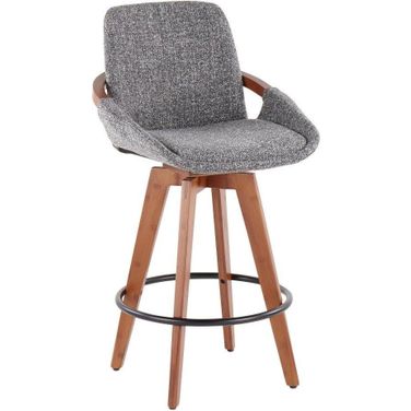 Cosmo Mid-Century Counter Stool In Walnut And Grey Noise Fabric